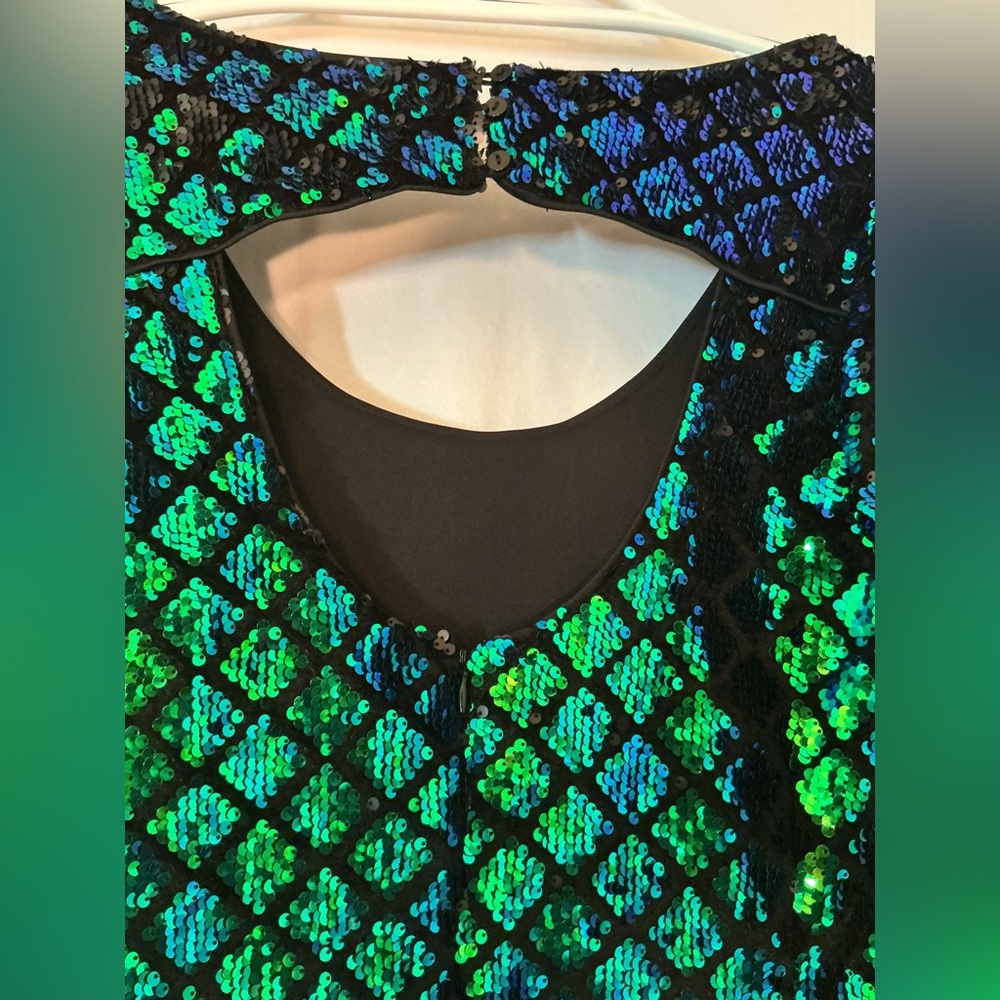 Forever 21+ Emerald Green & Black Sequin Long-Sleeve Shift Dress - Picture 6 of 6